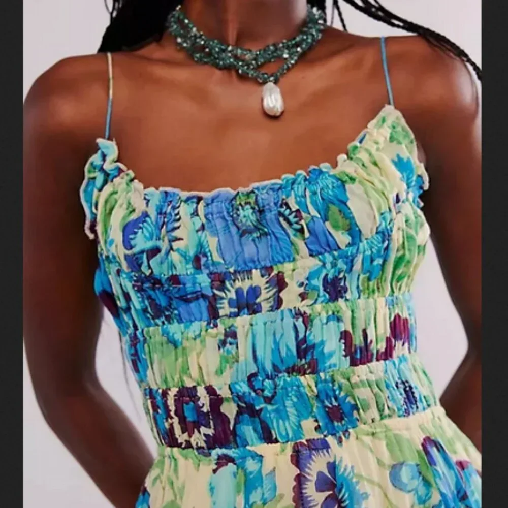 Free People FP One Ciella Printed Maxi Dress Floral Smocked XS - Picture 3 of 7